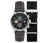 AVI-8 Hawker Hurricane AV-4011 - Reloj cronógrafo clásico de cuarzo japonés para hombre de 42 mm con correa de piel, Gris Negro, Cronógrafo clásico
