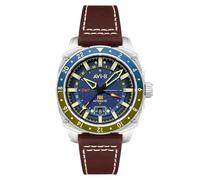 AVI-8 Hawker Hunter Atlas GMT Reloj automático para hombre de 44 mm con correa de cuero AV-4122, Azul tierra, Correa
