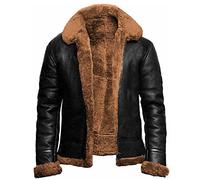 Aviador De Chaqueta De Cuero Genuina De Hombres B3 B3, Pelaje De Manga Larga De Manga Larga De Piel De Oveja De Piel De Oveja De Cuero Real para Viajar, Fiesta, Vacaciones (Color : Brown, Size : XXL