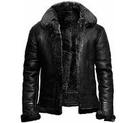 Aviador De Chaqueta De Cuero Genuina De Hombres B3 B3, Pelaje De Manga Larga De Manga Larga De Piel De Oveja De Piel De Oveja De Cuero Real para Viajar, Fiesta, Vacaciones (Color : Schwarz, Size : S