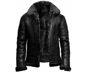 Aviador De Chaqueta De Cuero Genuina De Hombres B3 B3, Pelaje De Manga Larga De Manga Larga De Piel De Oveja De Piel De Oveja De Cuero Real para Viajar, Fiesta, Vacaciones (Color : Schwarz, Size : X