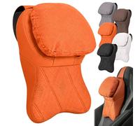 Aviation-Grade PU Leather Car Headrest, Ergonomic Cervical Support, Memory Foam Car Neck Pillow for Most Cars SUV Sedan Home Office and Gaming Chair Long Trips, Universal Fit (Orange)