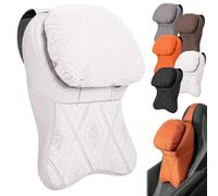 Aviation-Grade PU Leather Car Headrest, Ergonomic Cervical Support, Memory Foam Car Neck Pillow for Most Cars SUV Sedan Home Office and Gaming Chair Long Trips, Universal Fit (White)