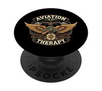 Aviation Is My Therapy Pilot Airplane Flying Design PopSockets PopGrip Adhesivo