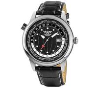 Aviator mundo ciudades 3 mano reloj para hombres - aviación Piloto de Vuelo Series Aviators Collection - Correa de piel auténtica negro 3 Atm de cuarzo clásico reloj de pulsera