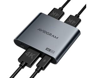 AVIDGRAM - Divisor HDMI 1 en 2 Salidas 4K 60Hz 4:4:4, Divisor de 2 Puertos HDMI con Copia, downscaler y Modo automático para Doble Pantalla idéntica, Compatible con Xbox, PS4 Pro, PS5 (Gris)