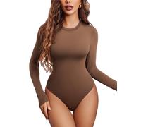 Avidlove Body elegante de manga larga para mujer de, cuello redondo, top adelgazante con broches en la entrepierna Marrón XL