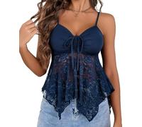 Avidlove Camiseta De Tirantes para Mujer De Encaje Sexy Básica Elegante con Cuello En V Estilo Y2K Azul M