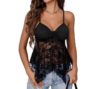 Avidlove Camiseta De Tirantes para Mujer De Encaje Sexy Básica Elegante con Cuello En V Estilo Y2K Negro L