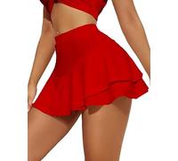 Avidlove Mini Falda Mujer Sexy con Volantes Corta Falda Cintura Alta Plisada de Color Liso Basica Skater Vintage para Niñas Rojo XXL