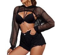 Avidlove Sudadera Crop Top De Manga Larga De Rejilla con Capucha para Mujer Negro L