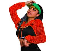 Avidlove Sudadera Crop Top De Manga Larga De Rejilla con Capucha para Mujer Rojo L