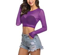 Avidlove Tops Cortos para Mujer Camiseta de Manga Larga Ajustada Top básico Camisas Casuales Blusa Ajustada Y2K Ropa de Moda Verano Fiesta Club Reino Unido Morado M