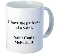 Aviento Blanco Divertida taza de café con texto en inglés I have the patience of a Saint Cunty McFuckoff, 325 ml, para oficina, trabajo