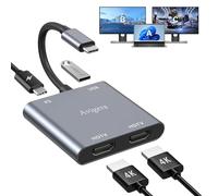 Avigers Hub USB C 4 en 1, USB C to Dual HDMI Adapter with 2 HDMI Port, USB 3.0, PD, Dual Monitor Adaptor Support Laptop, for USB C Port Laptops and Tablets (Single 4K@60Hz and Dual 4K@30Hz)
