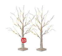 Avilia Árbol de Navidad Iluminado con 24 Luces cálidas a Pilas, decoración navideña LED Efecto Abedul, Juego de 2 Piezas para casa e Interiores, Ideal como Adornos navideños Elegantes y árbol de