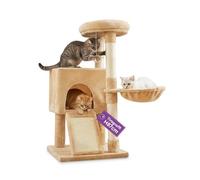 Avilia - Árbol rascador para gatos de 87 cm de altura - Parque de juegos multinivel con postes de sisal natural - Torre rascador con hamaca suave, plataformas y bola colgante - Ahorra espacio (beige)