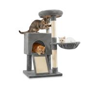Avilia - Árbol rascador para gatos de 87 cm de altura - Parque de juegos multinivel con postes de sisal natural - Torre rascador con hamaca suave, plataformas y bola colgante - Ahorra espacio (gris)