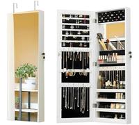 Avilia Armario joyero con espejo 110 x 37 x 10 cm de MDF ultra robusto - Organizador de joyas y accesorios que ahorra espacio con cierre seguro con llave, montaje en pared o puerta
