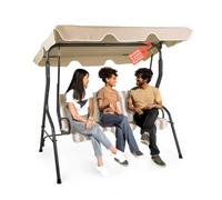 Avilia Balancín de jardín de 3 plazas con Techo - Balancín de Exterior de Acero Antracita con Asiento Beige, Estructura Robusta y Parasol Ajustable para Patio, terraza o Porche
