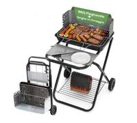 Avilia Barbacoa de carbón portátil plegable de acero - Barbacoa con parrilla de 54 x 38 cm y 2 ruedas para fácil transporte - Barbacoa portátil para barbacoa en el jardín y camping - 60 x 80 x 84 cm