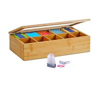 Avilia Caja para bolsitas de té de bambú - Organizador con 10 compartimentos, diseño elegante y sostenible, ancho 36 x 20 x 9 cm - Ideal para infusiones y té
