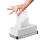 Avilia Caja Porta toallitas cosméticas, servilletas y pañuelos, de plástico con asa de Acero Inoxidable Brillante, Montaje Alternativo sin taladrar, diseño Moderno Blanco, 26,5 x 17 x 14 cm