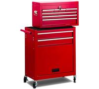 Avilia Carro portaherramientas Completo con Ruedas para Taller - Acero Rojo Desmontable, 5 cajones y Compartimentos cerrables, 61,6 x 33 x 108,7 cm, Ideal para mecánico, con Ruedas