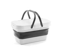 Avilia Cesta de Picnic Plegable con Superficie de Apoyo - Cesta Plegable para Playa y Camping, de Polipropileno, 16 l, Blanco y Gris, 47,3 x 9-24,5 x 29 cm