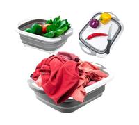 Avilia Cesta multifuncional plegable de 5 l con tapón de drenaje, se puede utilizar como tabla de cortar, lavar verduras, frutas y ropa, de plástico, 42,5 x 31 x 15,5 cm, gris