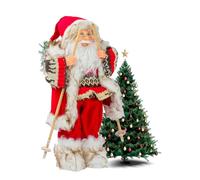 Avilia Decoración navideña de Papá Noel rojo con saco de regalos y esquís de 40 cm - Ideal para decorar casa, oficina o tienda - Excelente también como idea regalo - Materiales resistentes y duraderos