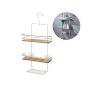 Avilia Estantes de baño sin perforación, de acero y bambú, 3 estantes, ahorro de espacio, ideal para jabón, champú, gel de ducha, montaje fácil, blanco y marrón