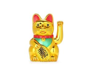 Avilia Gato Chino de la Suerte a Pilas - Gato japonés Maneki-Neko para casa y Restaurante, de ABS, 20 x 15 cm, Dorado