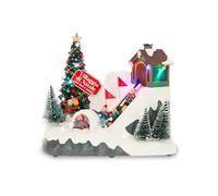Avilia Glimmerpine - Pueblo navideño Animado con Pista de esquí en Movimiento, Luces LED cálidas y música navideña, decoración Pintada a Mano para el hogar