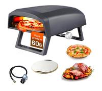 Avilia Horno de pizza con placa giratoria de 360°, 64 x 44 x 31,5 cm, de acero inoxidable resistente con doble quemador de 4000 W, bolsa de transporte con patas bloqueables y regulador de gas de 1 m