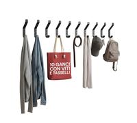 Avilia Juego de 10 ganchos de pared de metal con tornillos y tacos incluidos, antiarañazos y anticorrosión, ganchos para baño, cocina, garaje y oficina, doble perforación, diseño moderno