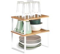 Avilia Juego de 2 estantes de bambú y Metal 19,5 x 29,5 x 15,8 cm y 18,5 x 29,7 x 13,7 cm - Estante Ahorra Espacio para Aprovechar Espacios pequeños - Ideal para Cocina, baño y salón - Kit Incluido
