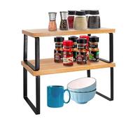 Avilia Juego de 2 estantes para organización de Cocina - Diseño Elegante de bambú y Metal Negro | Estante de Apoyo para Especias y tarros - Espacio Amplio para Ahorrar Espacio 40 x 19,5 x 15,5 cm