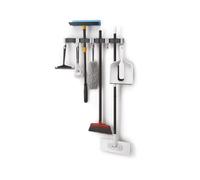 Avilia Juego de 2 organizadores de escobas, trapos y cepillos de pared - Soporte porta herramientas para limpieza con 3 ganchos, de plástico y silicona, 22 x 6 x 7 cm, gris y negro