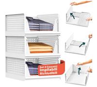 Avilia - Juego de 3 organizadores de armario de plástico plegables y apilables - Cajonera ahorra espacio para cocina, baño y dormitorio, multiusos y resistente (3)
