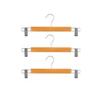 Avilia Juego de 3 Perchas de Madera con Pinzas Antideslizantes para Pantalones - Pinzas Laterales de Metal - Perchas ahorradoras de Espacio y Resistentes para Armario y Cabina - Ideal para Pantalones