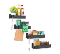 Avilia - Juego de 4 estanterías magnéticas organizadoras de cocina negras para nevera con ganchos integrados, fácil de aplicar, especiero que ahorra espacio para mantener tarros, especias y utensilios