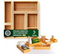 Avilia Juego de 5 organizadores multiusos de bambú - Diferentes tamaños - Divisores para cajones de cocina, baño o escritorio - Práctico y fácil de limpiar - Ahorra espacio modulable según las