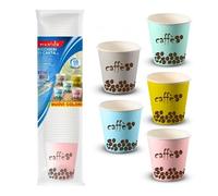 Avilia Juego de 50 vasos para el café con decoración de granos de café - Kit de vasos de café biodegradables, de papel, 0,75 ml, colores surtidos