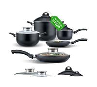 Avilia Juego de batería de 9 piezas, ollas y sartenes de aluminio con revestimiento efecto piedra antiadherente, ideales para cualquier placa de cocción a gas, eléctrica e inducción - Lavable en