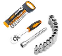 Avilia Juego de llaves industriales y carraca con extensión - Kit de carraca con 10 llaves de 10 - 22 mm, con extensión de 150 mm, mango ergonómico, de acero al cromo vanadio