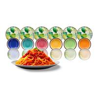 Avilia Juego de platos de 18 piezas de porcelana con diseño de jungla multicolor, juego ideal para 6 personas, incluye 6 platos llanos, hondos y de postre, apto para todas las ocasiones y lavable en