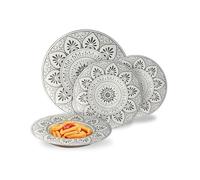 Avilia - Juego de platos modernos de 18 piezas de porcelana con decoración de mandala gris, servicio elegante para 6 personas