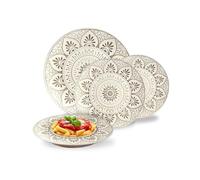 Avilia - Juego de platos modernos de 18 piezas de porcelana con decoración de mandala gris tórtola, servicio elegante para 6 personas