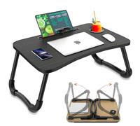 Avilia Mesa Plegable con Soporte para Vaso y Atril para Tablet, 60 x 40 cm, Color Negro, Ahorra Espacio, fácil de Transportar, Ideal para salón, Dormitorio, áreas de Relax y Smart Working